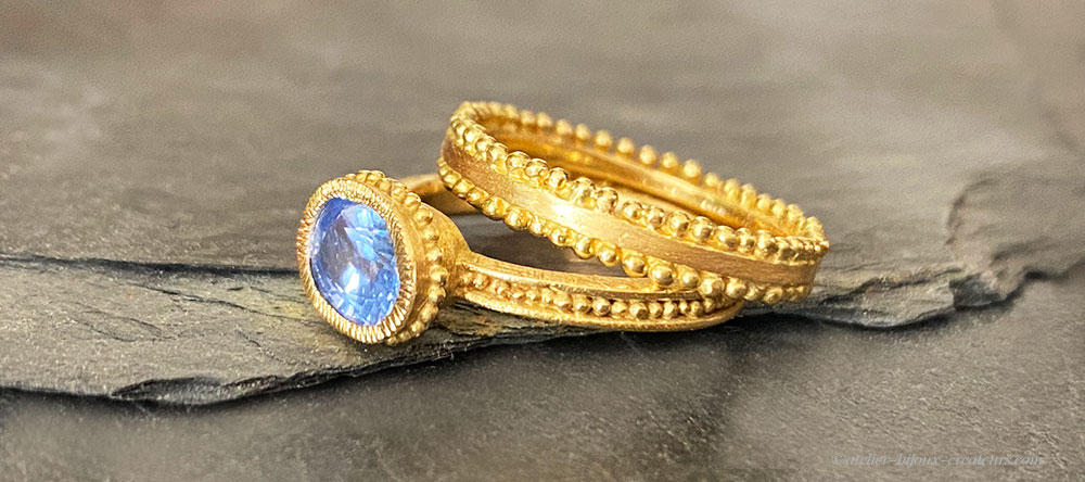 bague de mariage or et saphir Valérie lachuer