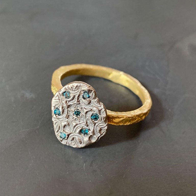 Bague Bicolore Diamants bleus