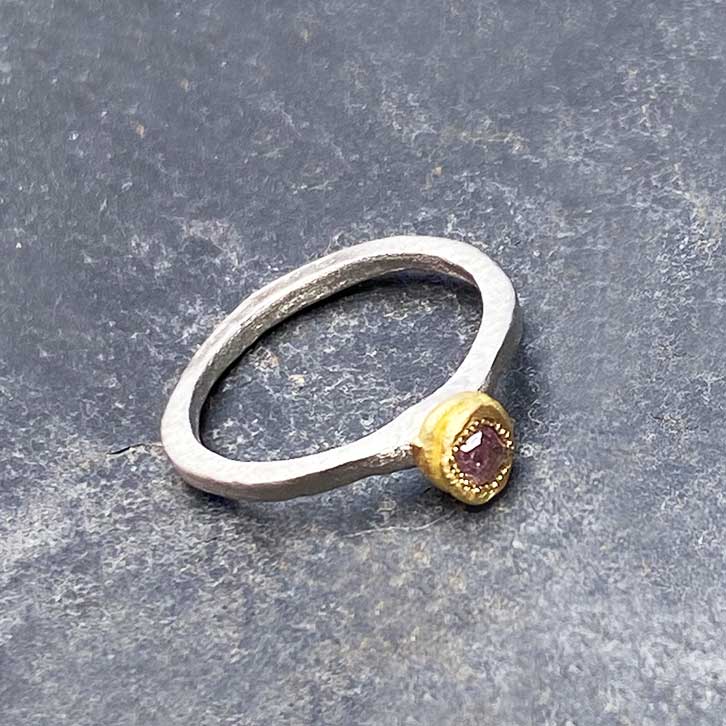 Bague Or bicolore diamant rose
