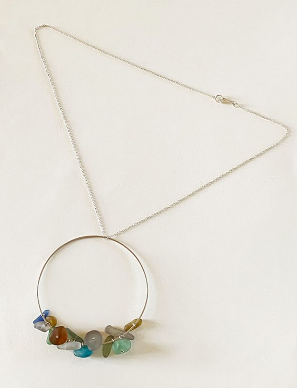 Pendentif Anneau Argent Verre dépoli
