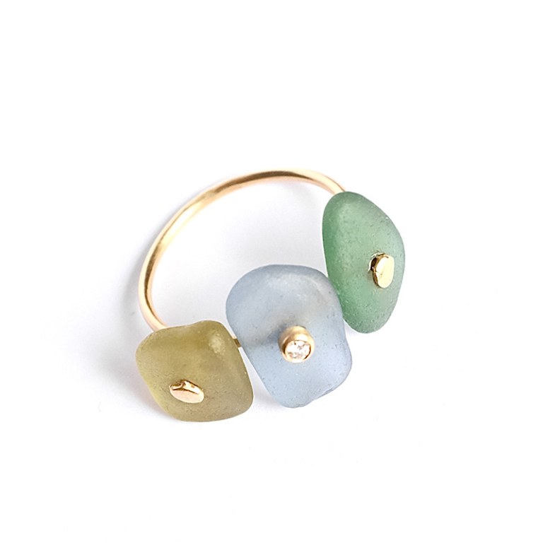 Bague 3 verres, 1 diamant