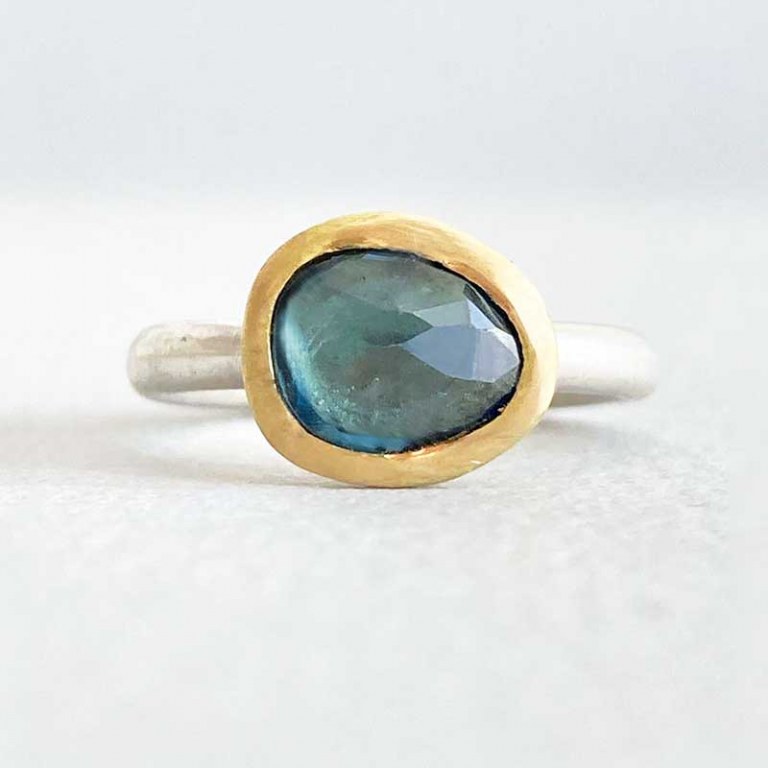 Bague Topaze Bleue Or/Argent