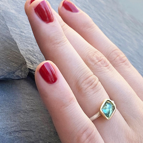 Bague Tourmaline vert bleue