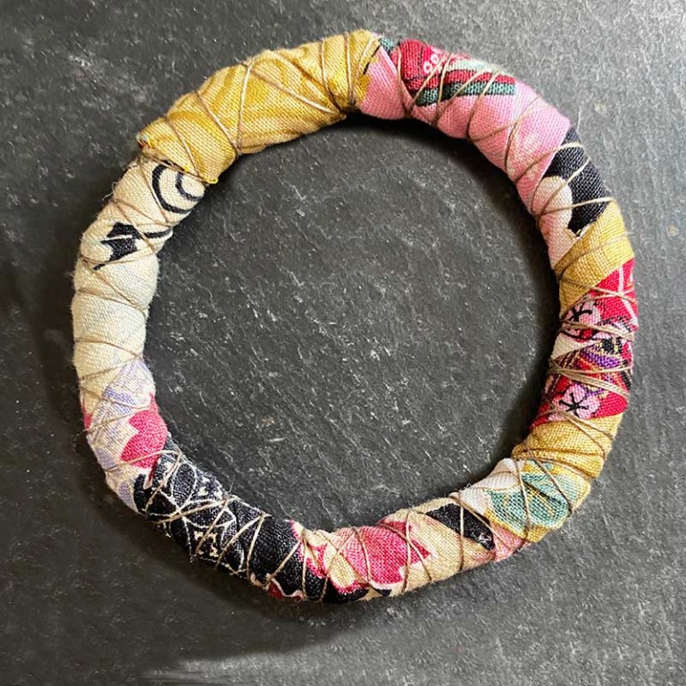 Bracelet Jonc Textile jaune/noir/rose