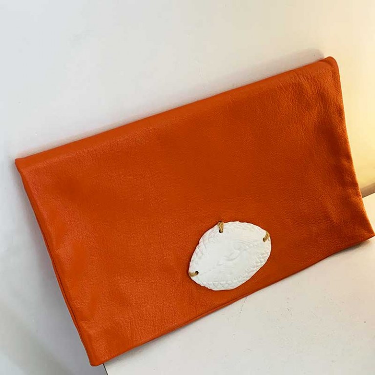 Pochette Cuir Orange