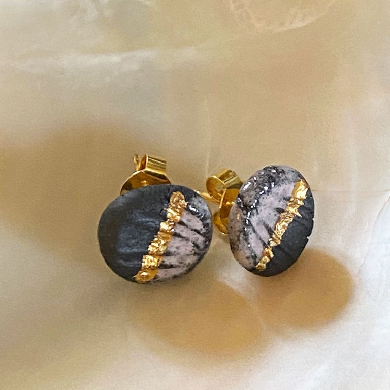 Boucles d'oreilles Point or/noir/rose