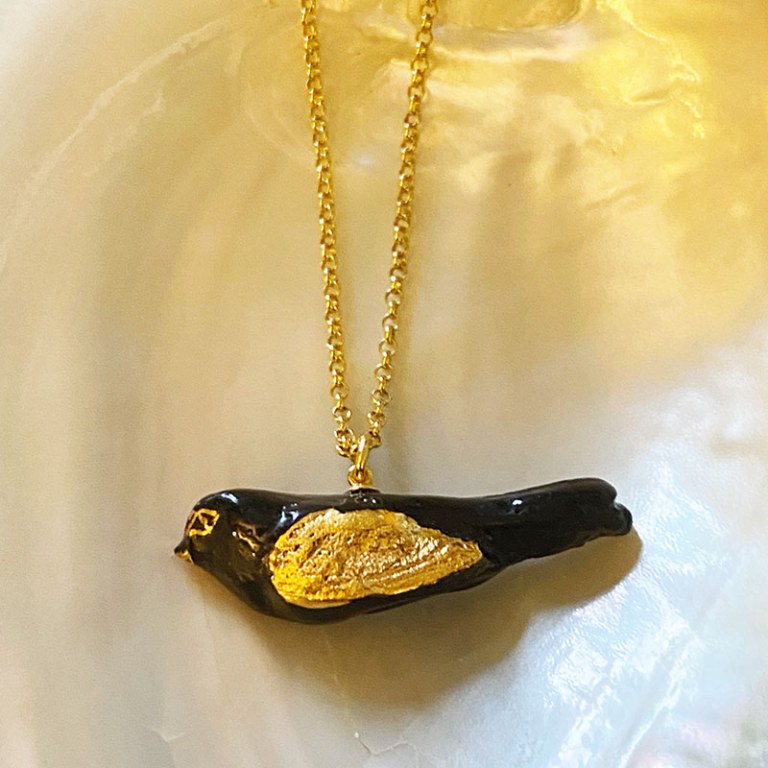 Collier Oiseau Noir & Or