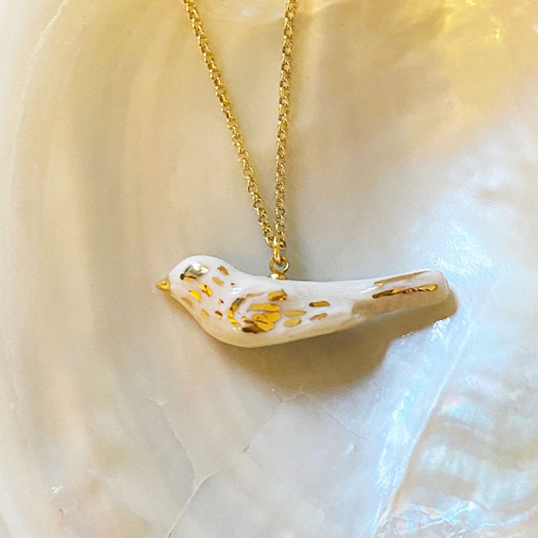 Pendentif Oiseau Grès & Pointillés Or