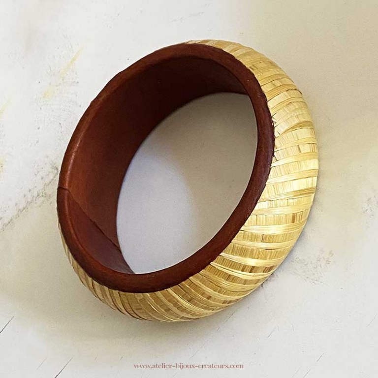 Bracelet Marqueterie de paille & cuir